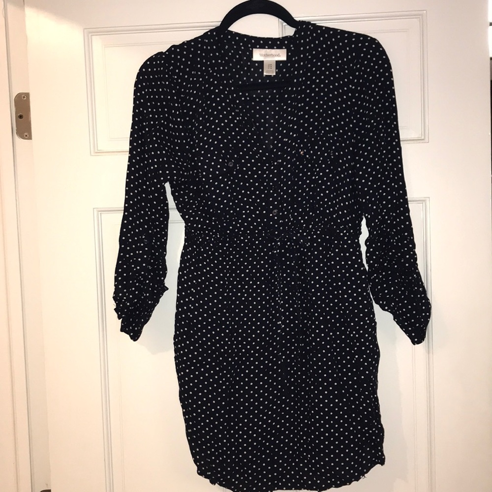 Navy with white polka dot maternity tunic